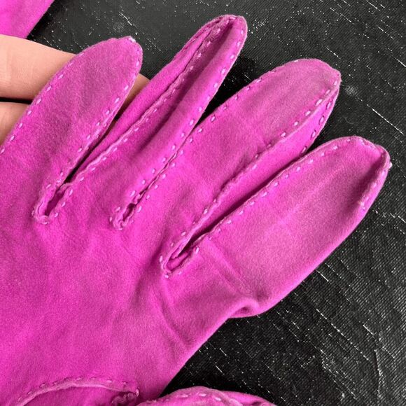 Vintage Pink Suede Gloves Size 6.5 Made in Argentina Opera Length - Picture 3 of 10